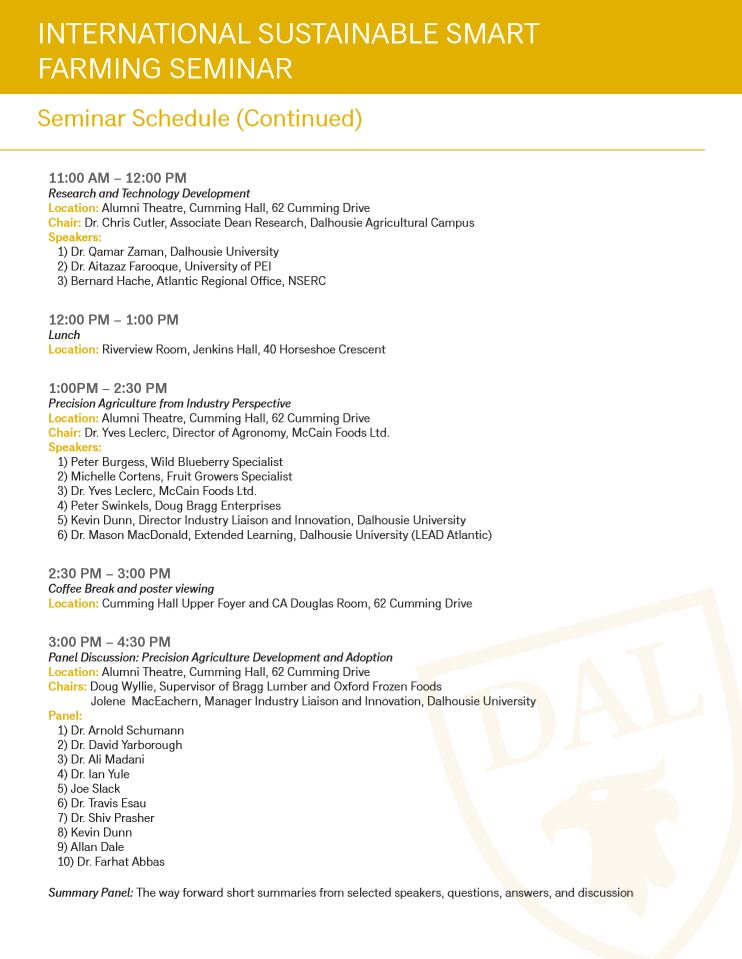 Seminar Schedule Precision Agriculture Research Program Dalhousie University